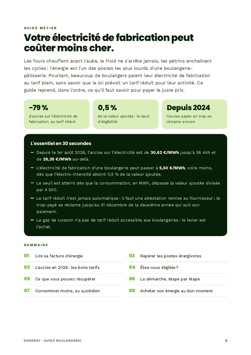 L'essentiel en 30 secondes et le sommaire du guide « Maîtriser la consommation énergétique de votre boulangerie »