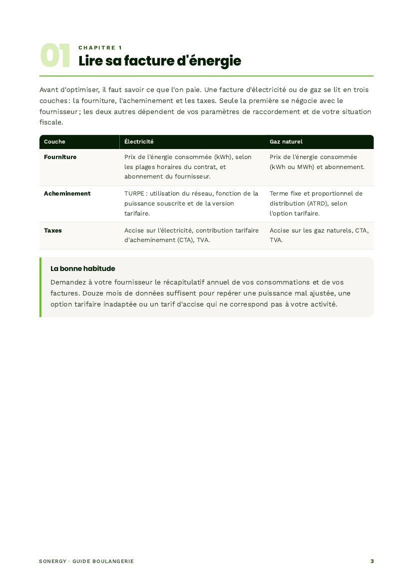 Chapitre 1 · Lire sa facture d'énergie du guide « Maîtriser la consommation énergétique de votre boulangerie »