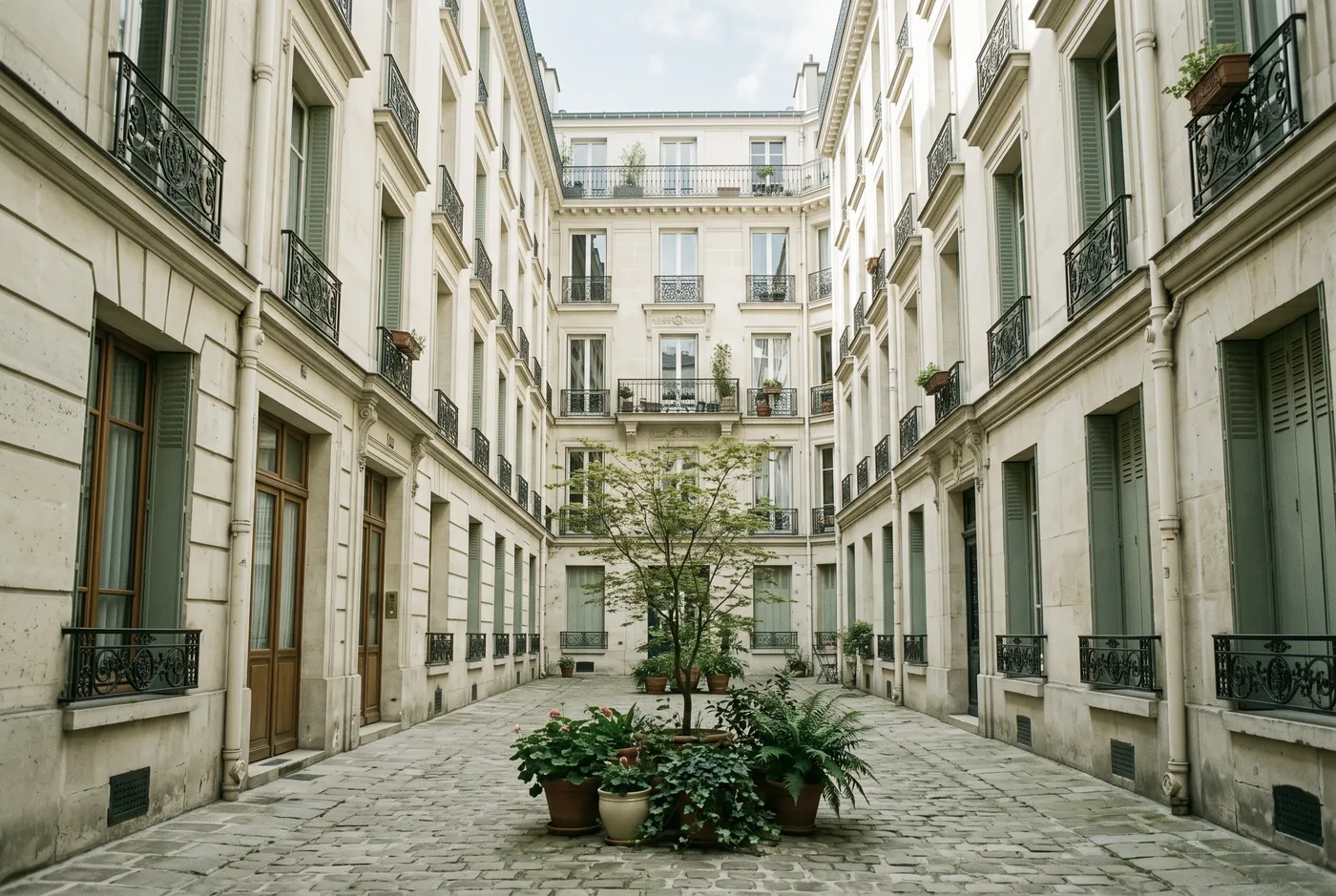 Cour intérieure d'un immeuble en copropriété